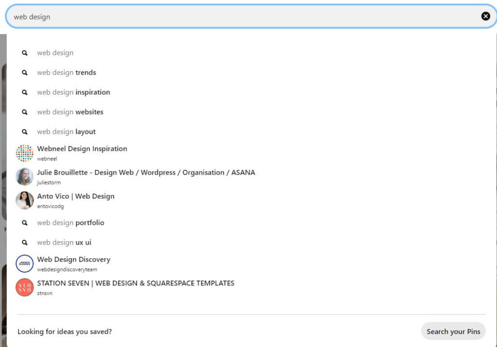 Pinterest Search Bar example